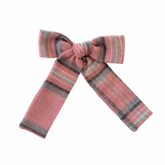 Kolbi Plaid Long Tail Hair Bow Clip