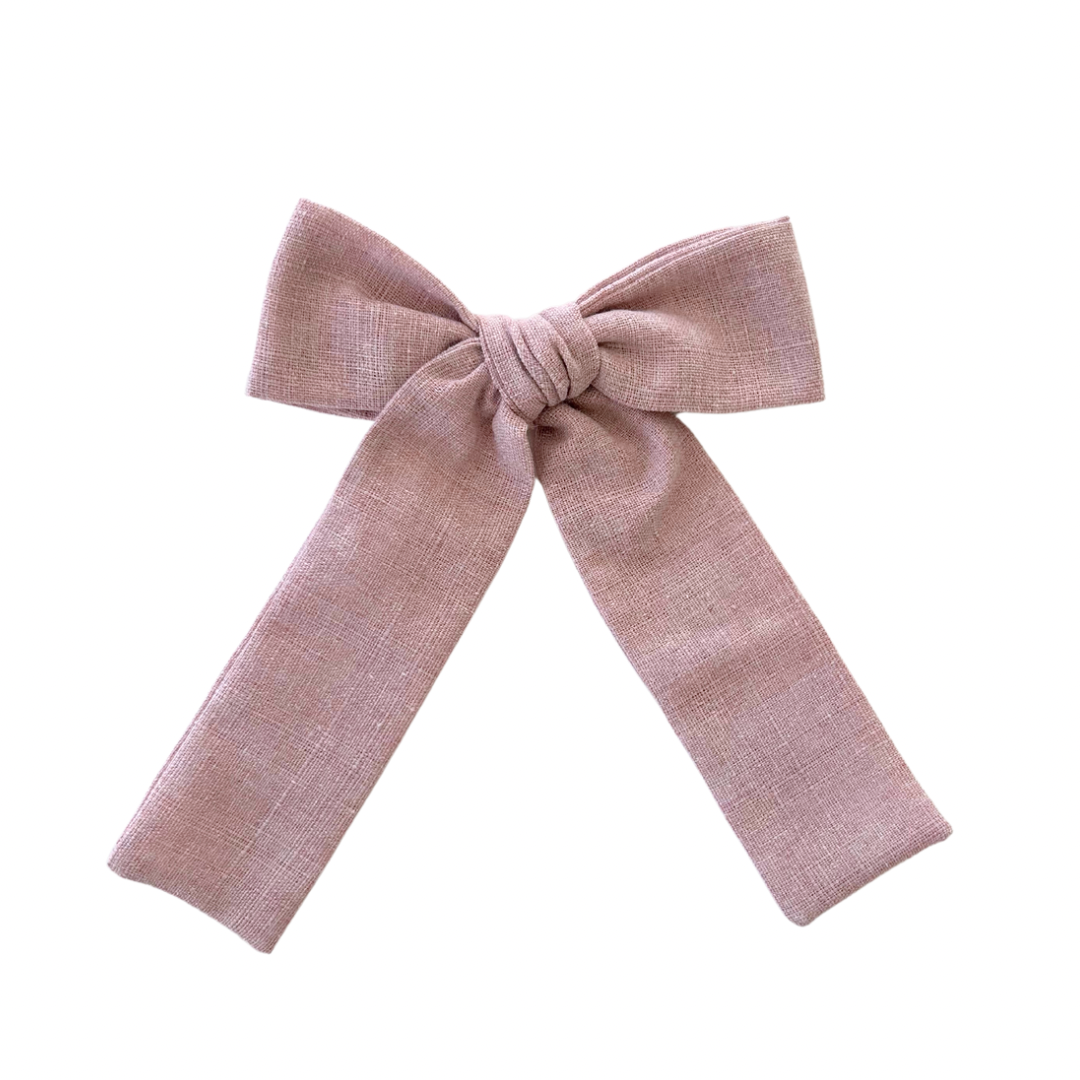 Rose Linen Long Tail Hair Bow Clip