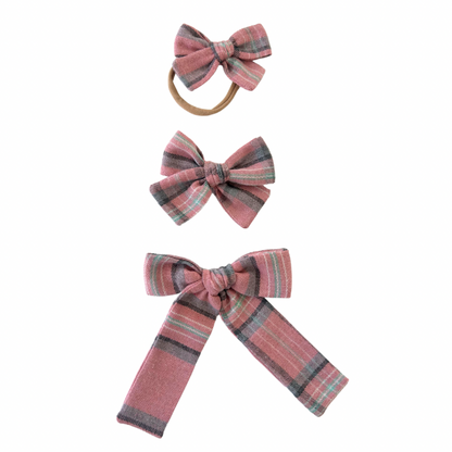 Kolbi Plaid Long Tail Hair Bow Clip