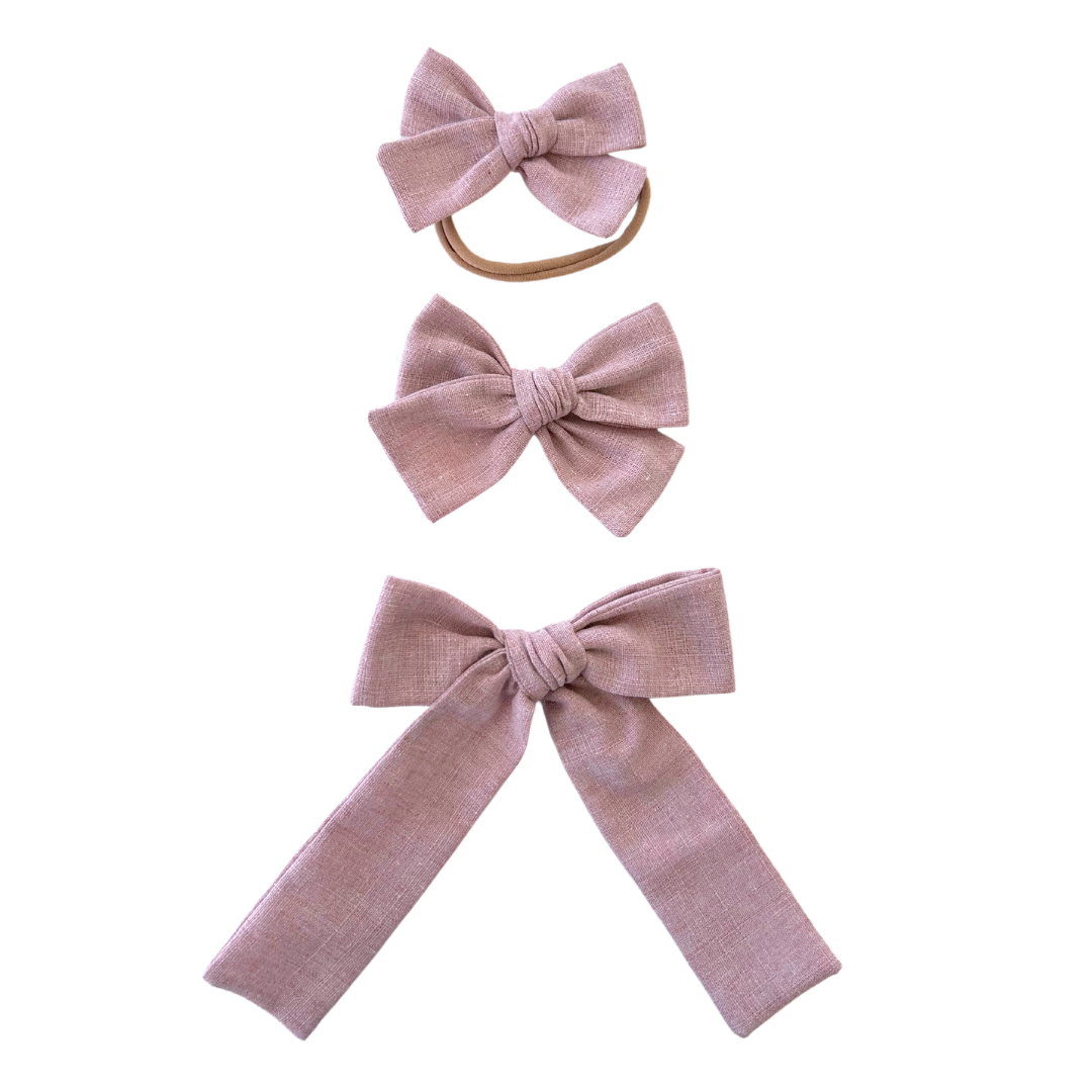 Rose Linen Midi Hair Bow