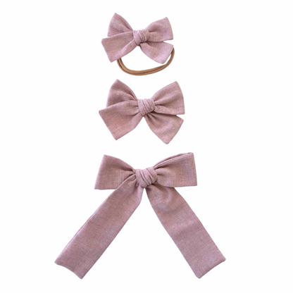 Rose Linen Petite Hair Bow